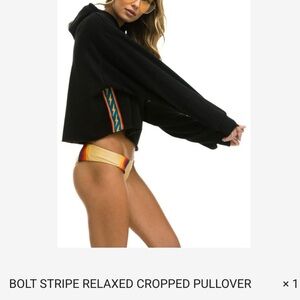 Aviator Nation Black Bolt Stripe Cropped Pullover
